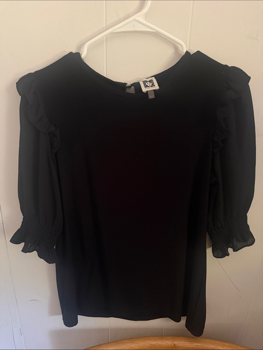 Anne Klein Small Black Ruffle Sleeve Women's Top
